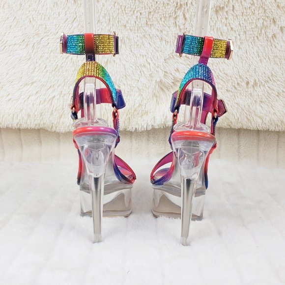 Bulls Rainbow Rhinestone Harness Strap Clear Platform Heels - Picture 13 of 16